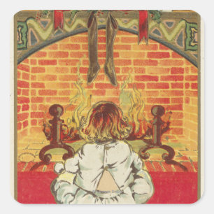 Child in Front of Fireplace Square Sticker