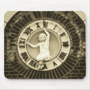 Child in time on old brick building mouse pad