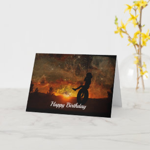 Child In Tire Swing Birthday Card