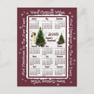 Child & Jack Russell Pink Poinsettia 2015 Calendar Holiday Postcard