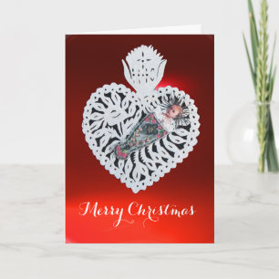 Child Jesus,Antique Christmas Heart Paper Carving Holiday Card
