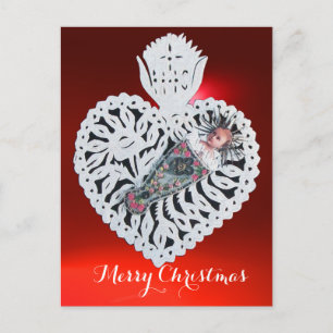 Child Jesus,Antique Christmas Heart Paper Carving Holiday Postcard