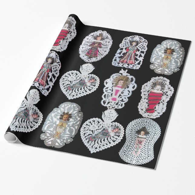 Child Jesus,Antique Christmas Paper Carving, Black (Unrolled)