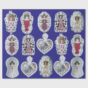 Child Jesus,Antique Christmas Paper Carving, Blue