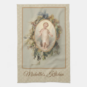 Child Jesus Autumn Floral Tea Towel