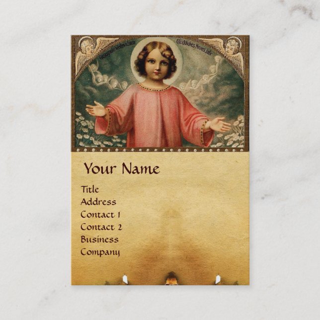 CHILD JESUS WITH ANGELS AND CHRISMAS CROWNS BUSINESS CARD (Front)