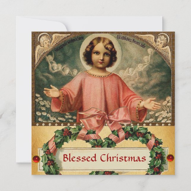 CHILD JESUS WITH ANGELS AND CHRISTMAS CROWNS INVITATION (Front)