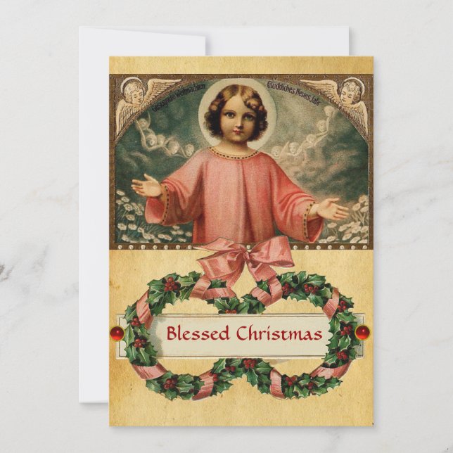CHILD JESUS WITH ANGELS AND CHRISTMAS CROWNS INVITATION (Front)