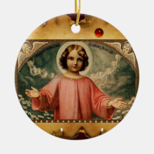 CHILD JESUS WITH ANGELS, Parchment Ceramic Ornament