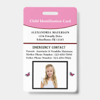 Child Kid ID Identification Emergency Card