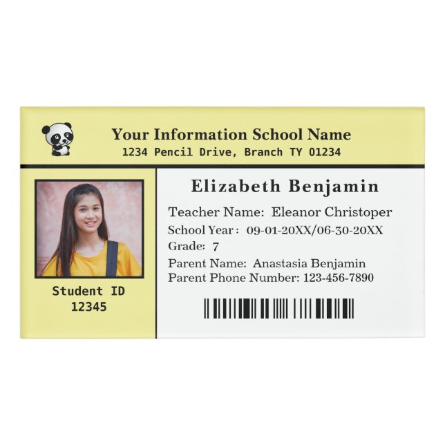 Child Kids ID Identification Students School Name Tag (Front)