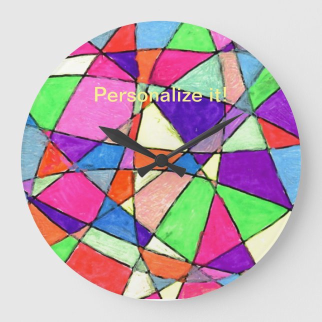 Child like crayon geometric drawing in large clock (Front)