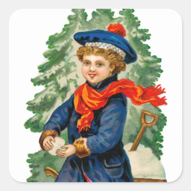 Child Making Snowball Square Sticker (Front)