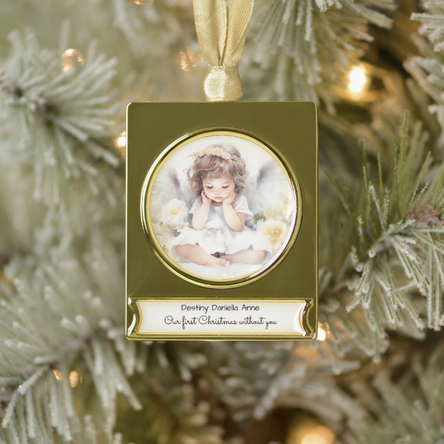 Child Memorial First Christmas Without You Gold Plated Banner Ornament (Tree)
