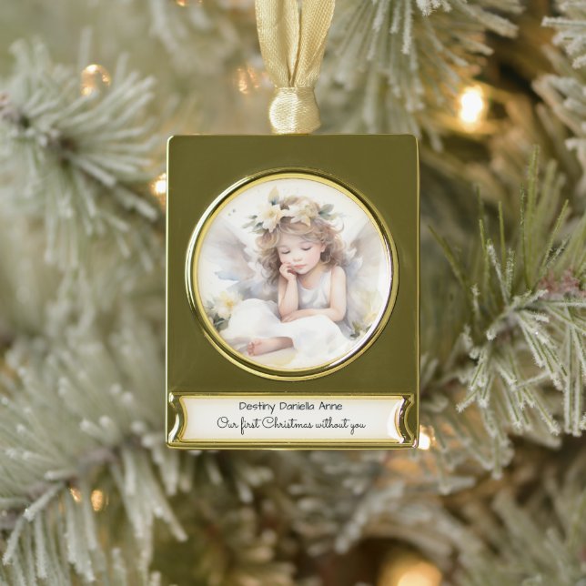 Child Memorial First Christmas Without You Gold Plated Banner Ornament (Tree)