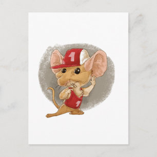 child mouse listening postcard