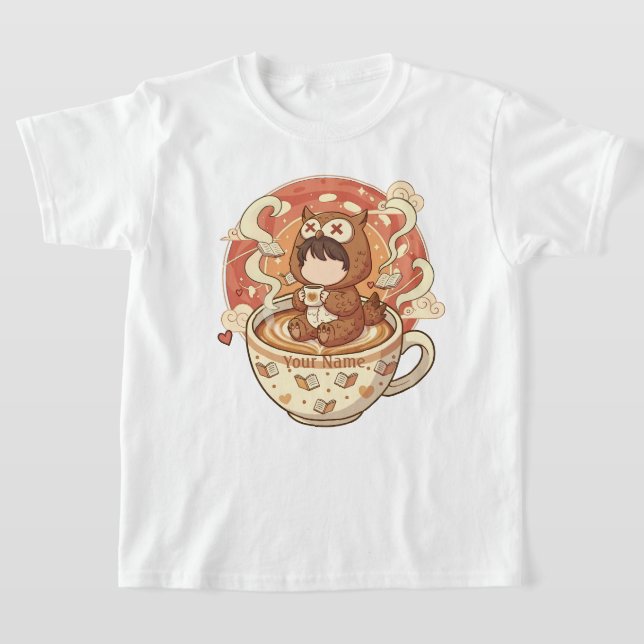 Child Name Owl Kids T-Shirt for Boys Girls School (Laydown)