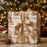 Child Name Teddy Bear Christmas  Wrapping Paper Sheet<br><div class="desc">Child Name Teddy Bear Christmas</div>