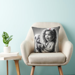 Child Nurse With Teddy Bear Cushion