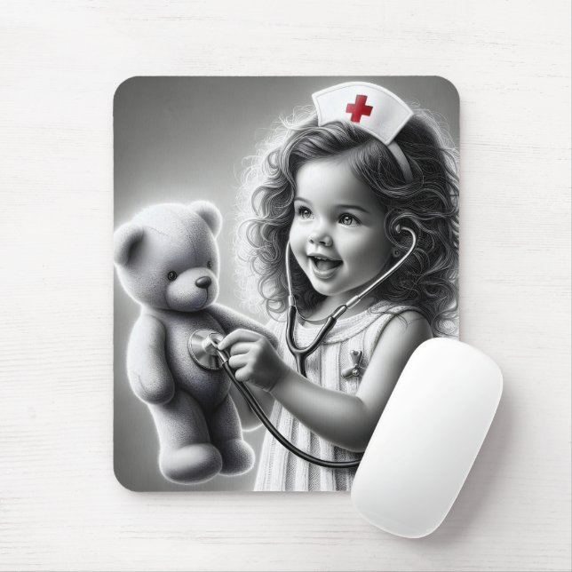 Child Nurse With Teddy Bear Mouse Pad (With Mouse)