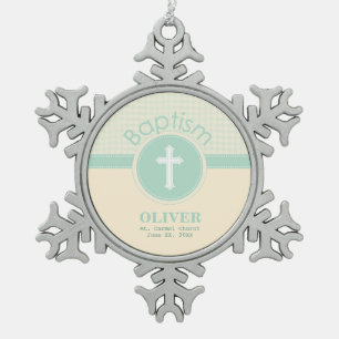 Child of God Baptism, Gender Neutral Green Snowflake Pewter Christmas Ornament
