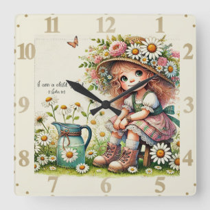 Child of God daisy girl Square Wall Clock