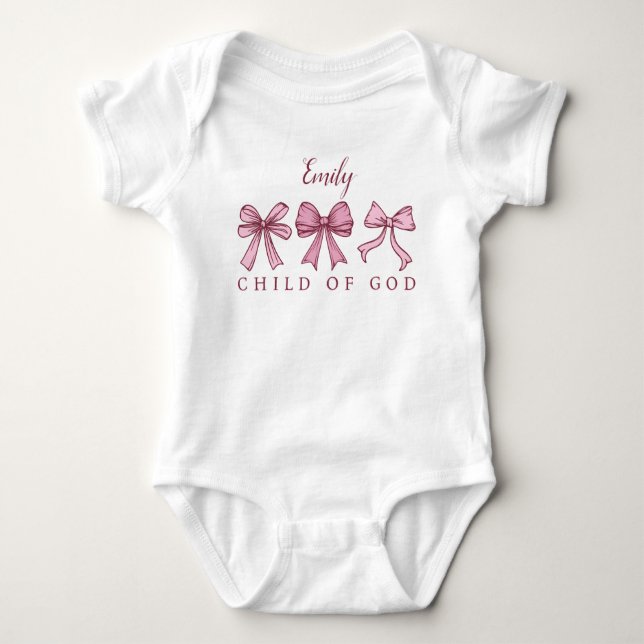 Child of God Pink Bows Coquette Baby Shower Name  Baby Bodysuit (Front)