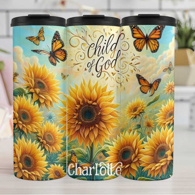Child of God: Sunflower Butterfly Blessing Thermal Tumbler (Creator Uploaded)