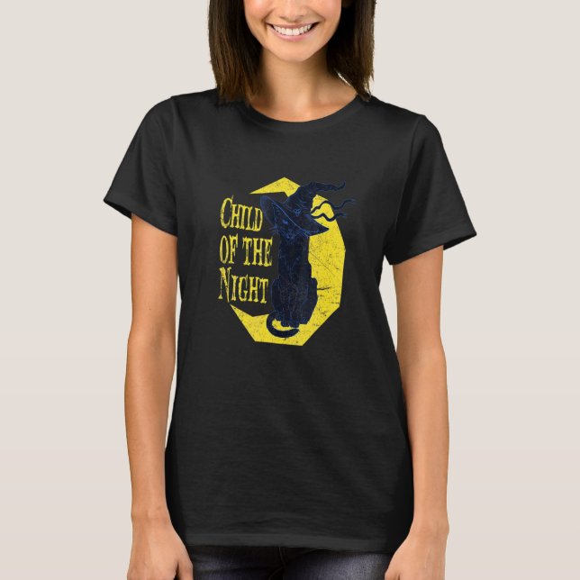 Child Of He Night Witch Cat Halloween Witchcraft H T-Shirt (Front)