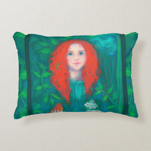 Child of the forest, fantasy art ginger girl green decorative cushion
