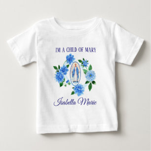 Child of Virgin Mary Blue Dahlia Flowers Baby T-Shirt