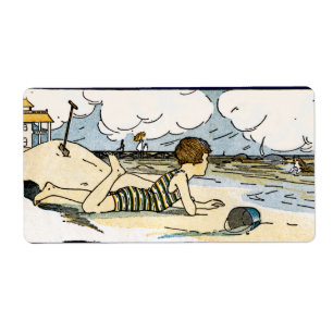 Child on Beach Vintage Art Labels