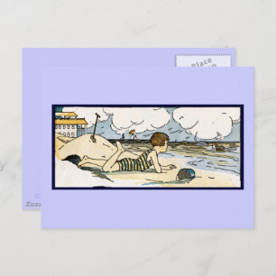Child on Beach Vintage Art Postcard