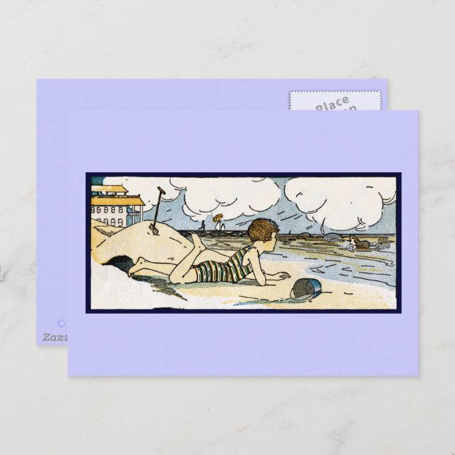 Child on Beach Vintage Art Postcard (Front/Back)