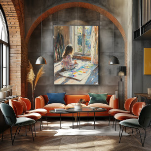 Child Painting in Sunlit Room – Impressionist Art Poster