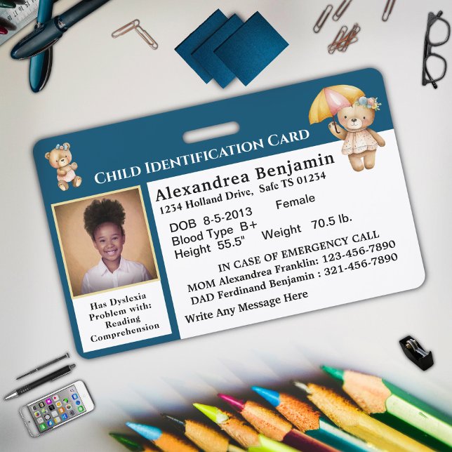 Child Photo Emergency ID Identification Card  ID Badge (The ID Badge does not have to be boring with just information.)