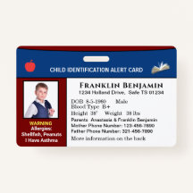 Child Photo ID Identification Alert Card Custom 