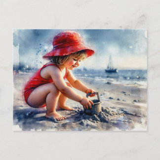 Child Playing on Sunny Beach, Postcard