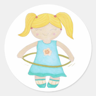 Child playing with a hula hoop classic round sticker