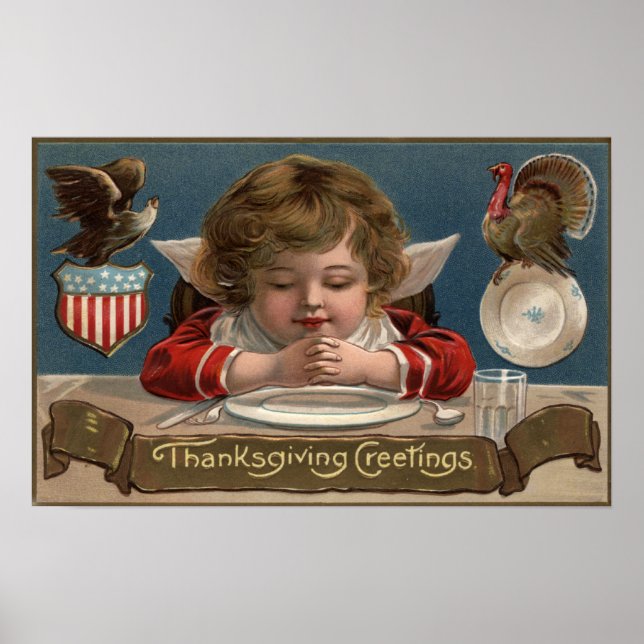Child Praying at Dinner-Table Poster (Front)