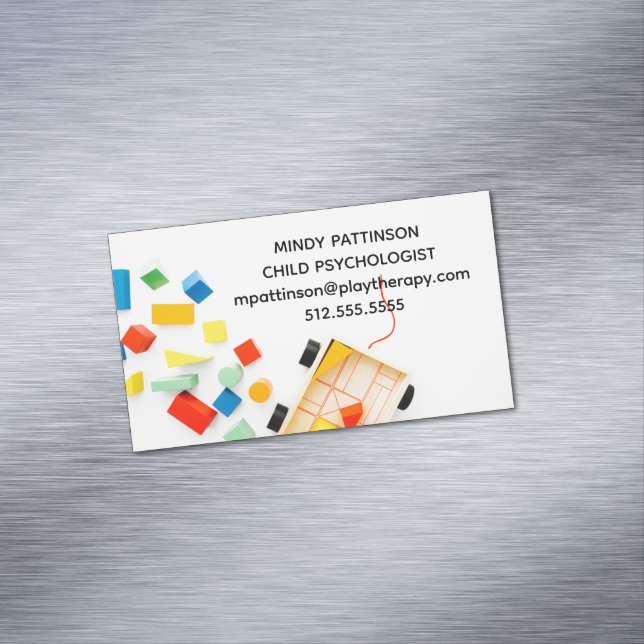 Child Psychologist Play Therapy Toy Blocks Photo Magnetic Business Card (In Situ)