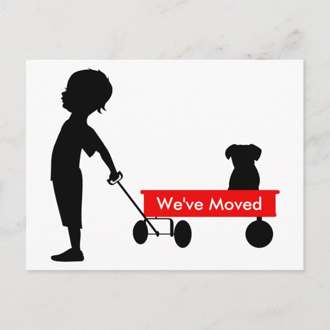 Child Pulling Red Wagon New Address Announcement Postcard (Front)
