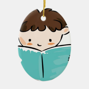 Child reading a book ceramic ornament