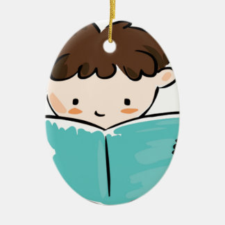 Child reading a book ceramic ornament