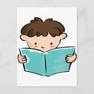 Child reading a book postcard