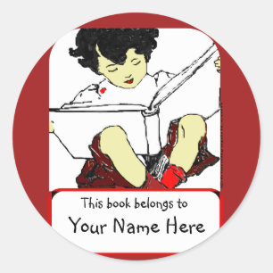 Child Reading Bookplate Classic Round Sticker