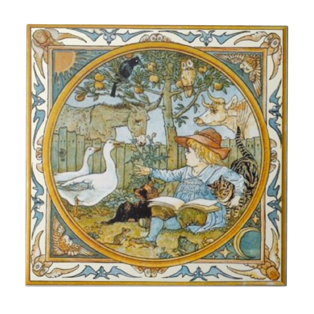 Child Reading to Animals Walter Crane Repro Ceramic Tile (Front)