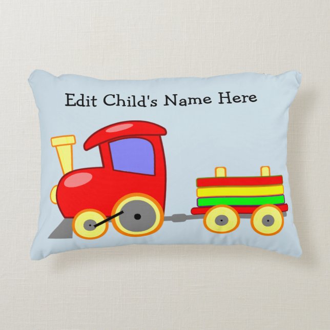 Child Red Train Engine Cushion Edit Name (Front)