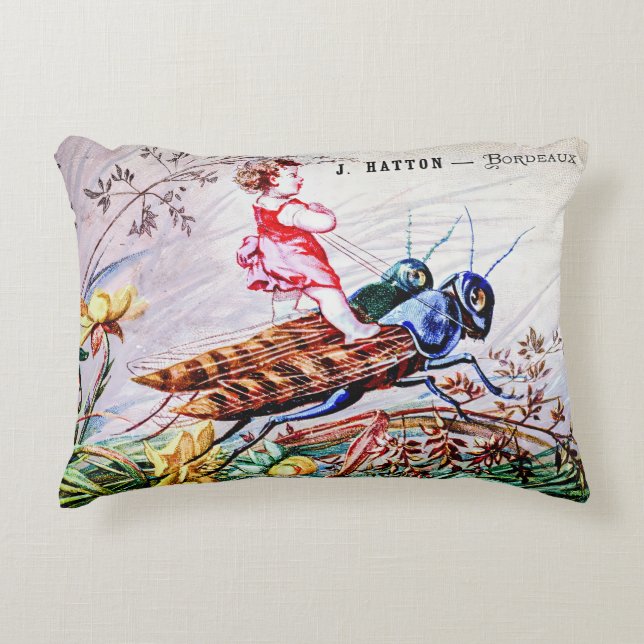 Child Riding Grasshoppers Decorative Cushion (Front)