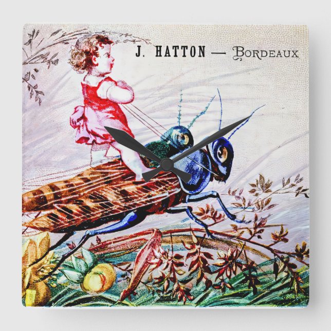 Child Riding Grasshoppers Square Wall Clock (Front)